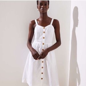 Loft outlet white linen blend button front dress 00p